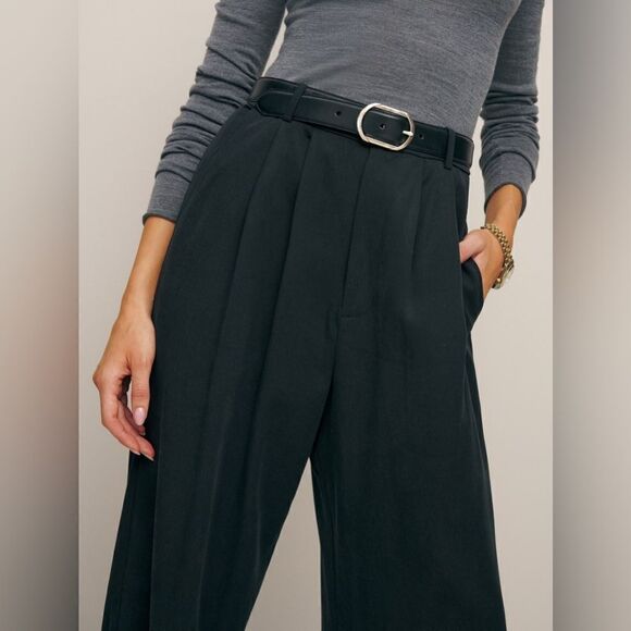 Reformation Petites Mason Wide Leg  Black Pants Straight Size 4 - Picture 4 of 13